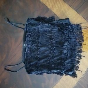 Vintage Fringe Tassle Tank Top. 90s Y2k. Black. Party Western Latin